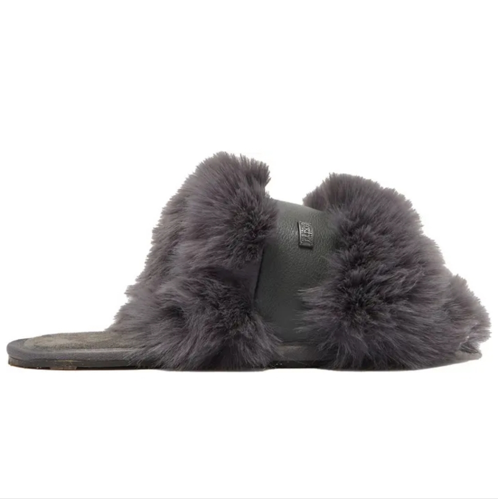 Australia Luxe Collective Slides Muchas Fur Leather Designer in Gray 9 *111